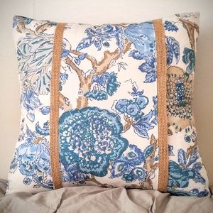 Blue Floral & Denim Reversible Pillow Cover NWT